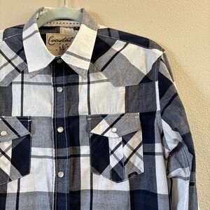 Coastal Pearl Snap Shirt Mens Small Blue Plaid Long Sleeve